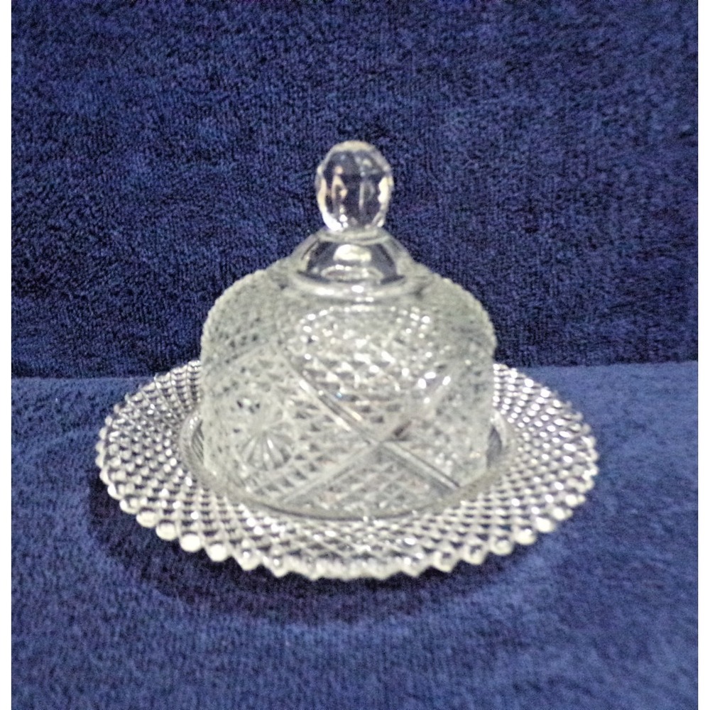 Fostoria Glass‎ for Avon 1970's Diamond Point Crystal Round Butter Dish Dome Lid